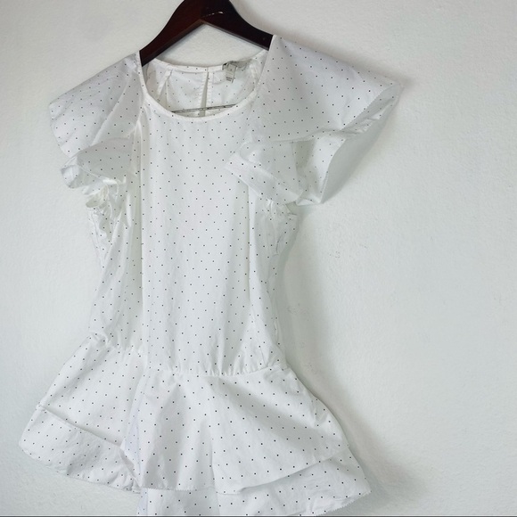 JOIE White Polka Dot Flutter Sleeve Ruffle Peplum Achava Top Small - Picture 5 of 16